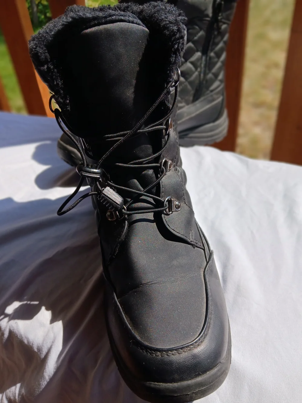 totes Quilted Faux-Fur Lace-Up Winter Boots - Black